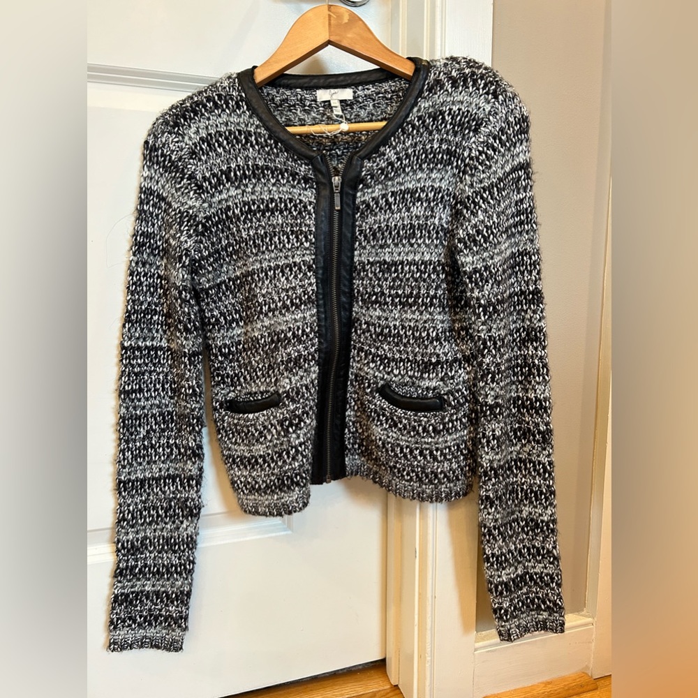 NWOT Joie Sweater Jacket with 100% Leather Trim - Size XS